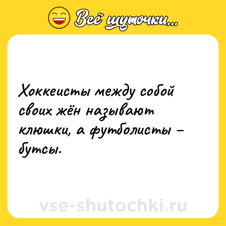 Шутка: Хоккеисты между собой своих жён называют клюшки, а футболисты – бутсы.