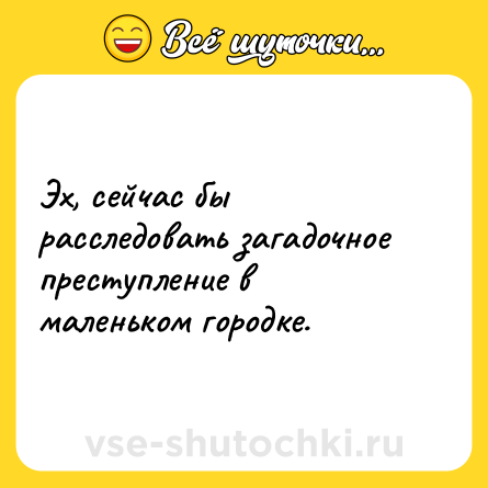 Шутка: Эх, сейчас бы расследовать загадочное преступление в маленьком городке.