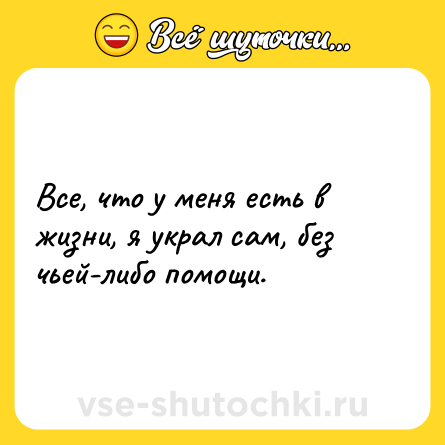 Шутка: Все, что у меня есть в жизни, я украл сам, без чьей-либо помощи.