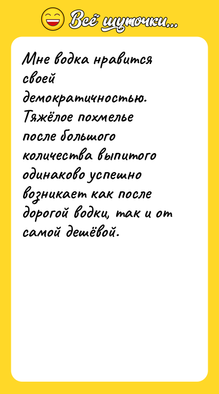 Мне водка нравится своей демократичностью.   Тяжёлое похмелье после