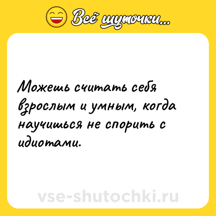 Шутка: Можешь считать себя взрослым и умным, когда научишься не спорить с идиотами.