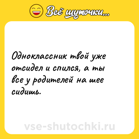 Шутка: Одноклассник твой уже отсидел и спился, а ты все у родителей на шее сидишь.