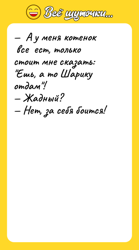 А у меня котенок все ест, только стоит