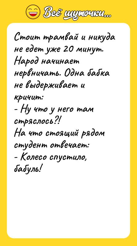 Стоит трамвай и никуда не едет уже 20 минут. Народ