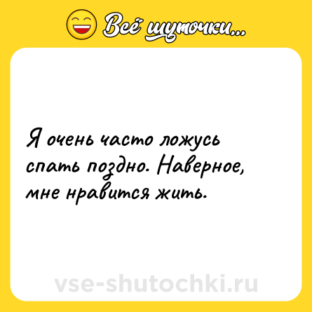 Шутка: Я очень часто ложусь спать поздно. Наверное, мне нравится жить.