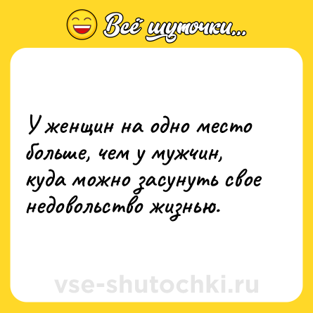 Шутка: У женщин на одно место больше, чем у мужчин, куда можно засунуть свое недовольство жизнью.