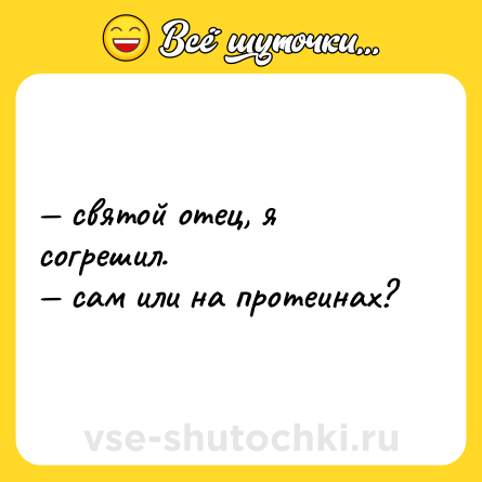 Шутка: — святой отец, я согрешил. <br>— сам или на протеинах?