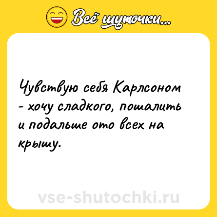 Шутка: Чувствую себя Карлсоном - хочу сладкого, пошалить и подальше ото всех на крышу.