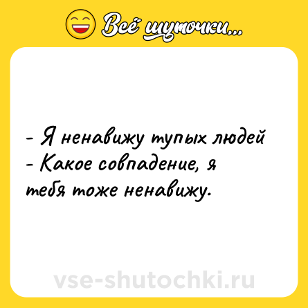 Шутка: - Я ненавижу тупых людей- Какое совпадение, я тебя тоже ненавижу.