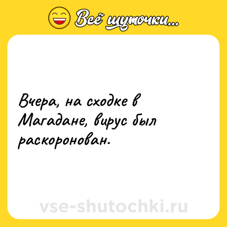 Шутка: Вчера, на сходке в Магадане, вирус был раскоронован.