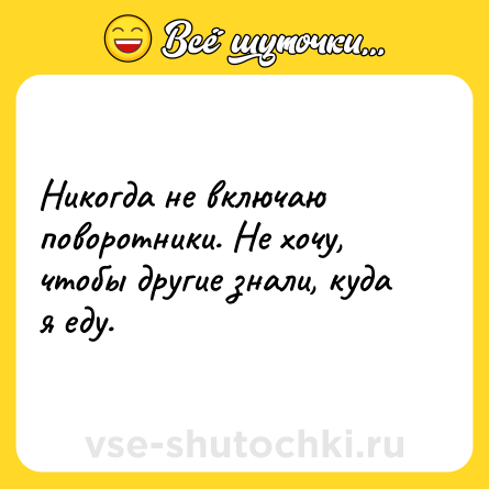 Шутка: Никогда не включаю поворотники. Не хочу, чтобы другие знали, куда я еду.