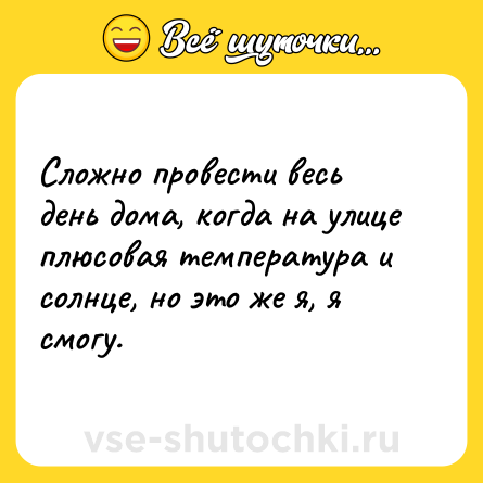 Шутка: Сложно провести весь день дома, когда на улице плюсовая температура и солнце, но это же я, я смогу.