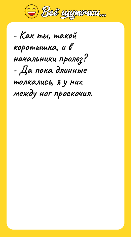 - Как ты, такой коротышка, и в начальники пролез? -