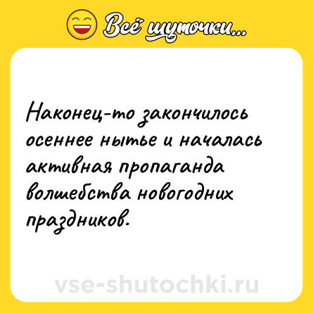 Шутка: Наконец-то закончилось осеннее нытье и началась активная пропаганда волшебства новогодних праздников.