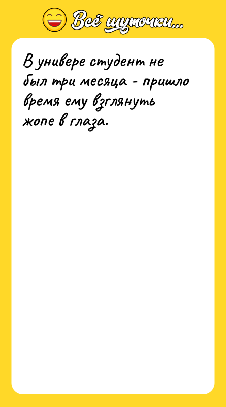 Шутка: В универе студент не был три месяца - пришло время ему взглянуть жопе в глаза.