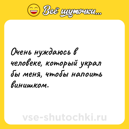 Шутка: Очень нуждаюсь в человеке, который украл бы меня, чтобы напоить винишком.