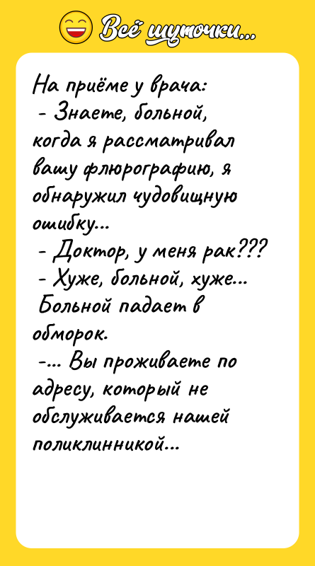 На приёме у врача:   - Знаете, больной, когда