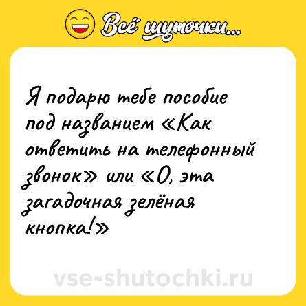 Шутка: Я подарю тебе пособие под названием «Как ответить на телефонный звонок» или «О, эта загадочная зелёная кнопка!»