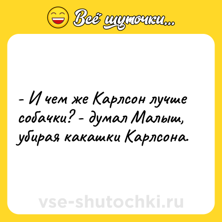 Шутка: - И чем же Карлсон лучше собачки? - думал Малыш, убирая какашки Карлсона.