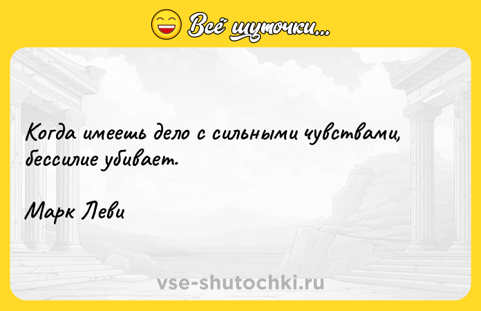Цитата: Когда имеешь дело с сильными чувствами, бессилие убивает.Марк Леви