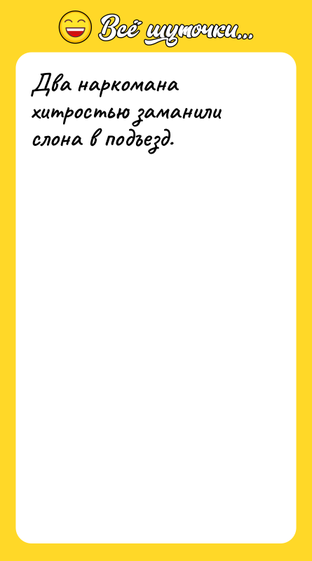 Два наркомана хитростью заманили слона в подъезд.