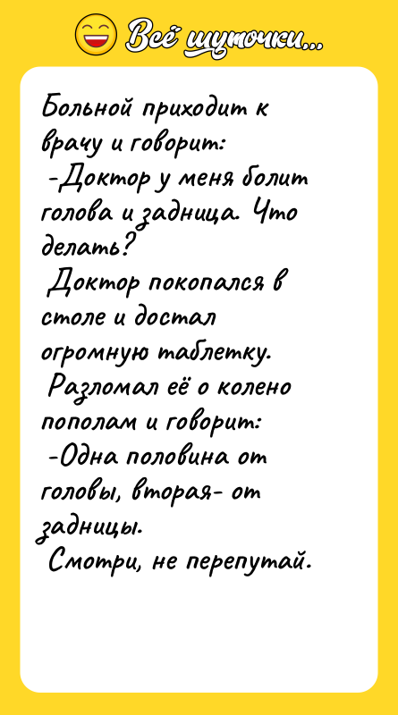 Больной приходит к врачу и говорит: -Доктор у