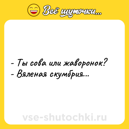 Шутка: - Ты сова или жаворонок? <br>- Вяленая скумбрия...