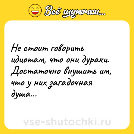 Шутка: Не стоит говорить идиотам, что они дураки. Достаточно внушить им, что у них загадочная душа...