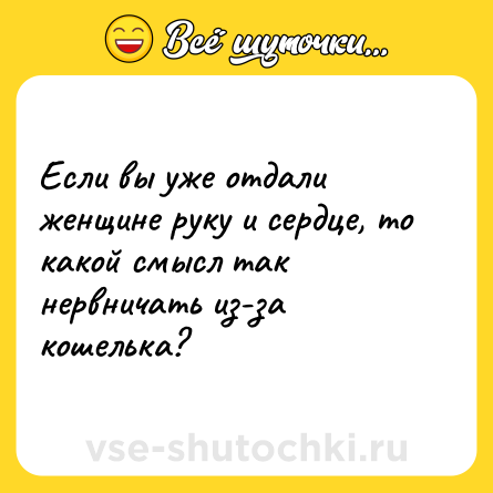 Шутка: Если вы уже отдали женщине руку и сердце, то какой смысл так нервничать из-за кошелька?
