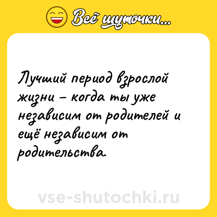 Шутка: Лучший период взрослой жизни – когда ты уже независим от родителей и ещё независим от родительства.