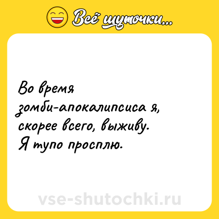 Шутка: Во время зомби-апокалипсиса я, скорее всего, выживу.<br>Я тупо просплю.