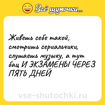 Шутка: Живешь себе такой, смотришь сериальчики, слушаешь музыку, а тут бац И ЭКЗАМЕНЫ ЧЕРЕЗ ПЯТЬ ДНЕЙ