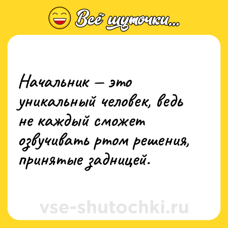 Шутка: Начальник — это уникальный человек, ведь не каждый сможет озвучивать ртом решения, принятые задницей.