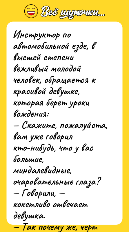 Инструктор по автомобильной езде, в высшей степени вежливый молодой человек,