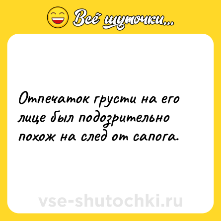 Шутка: Отпечаток грусти на его лице был подозрительно похож на след от сапога.