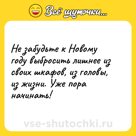 Шутка: Не забудьте к Новому году выбросить лишнее из своих шкафов, из головы, из жизни. Уже пора начинать!