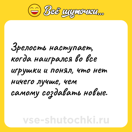 Шутка: Зрелость наступает, когда наигрался во все игрушки и понял, что нет ничего лучше, чем самому создавать новые.