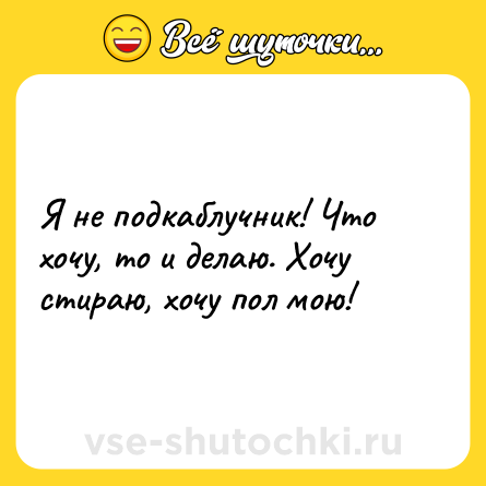 Шутка: Я не подкаблучник! Что хочу, то и делаю. Хочу стираю, хочу пол мою!