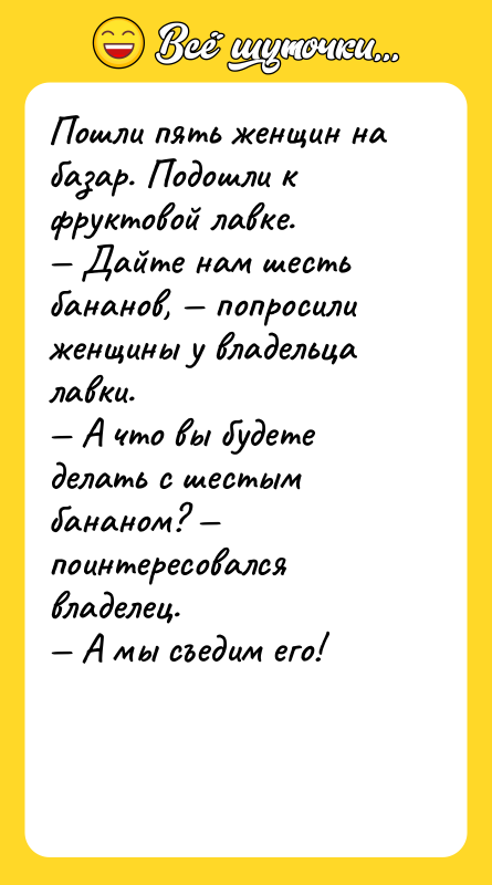 Пошли пять женщин на базар. Подошли к фруктовой лавке.