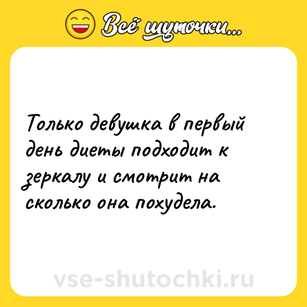 Шутка: Только девушка в первый день диеты подходит к зеркалу и смотрит на сколько она похудела.