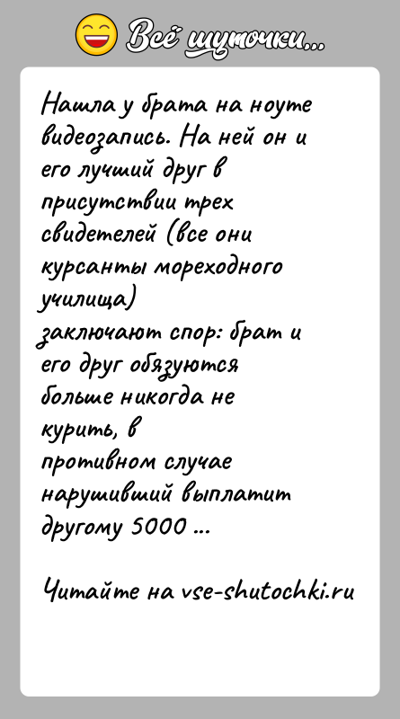 История: Нашла у брата на ноуте видеозапись. На ней он и его лучший друг вприсутствии трех свидетелей (все они курсанты мореходного