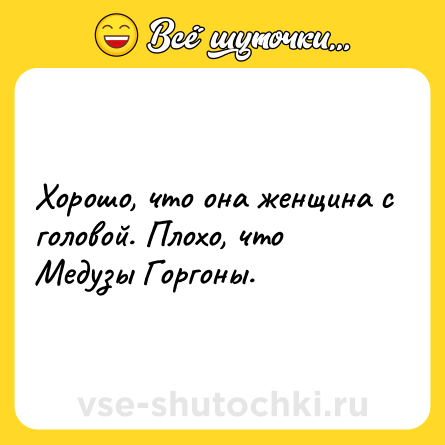 Шутка: Хорошо, что она женщина с головой. Плохо, что Медузы Горгоны.