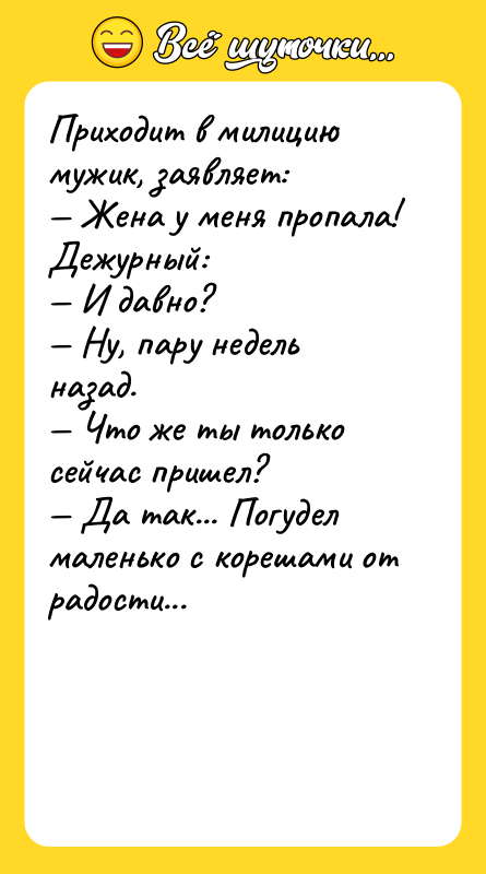 Приходит в милицию мужик, заявляет: Жена у меня пропала!
