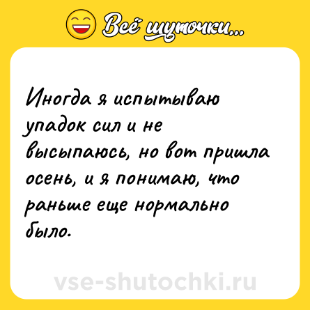 Шутка: Иногда я испытываю упадок сил и не высыпаюсь, но вот пришла осень, и я понимаю, что раньше еще нормально было.