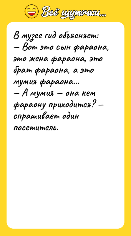 В музее гид объясняет: — Вот это сын фараона, это
