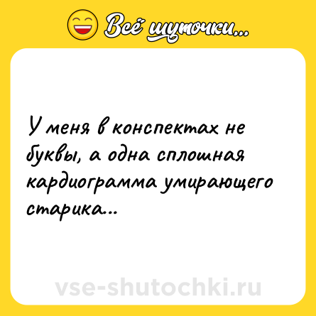 Шутка: У меня в конспектах не буквы, а одна сплошная кардиограмма умирающего старика...