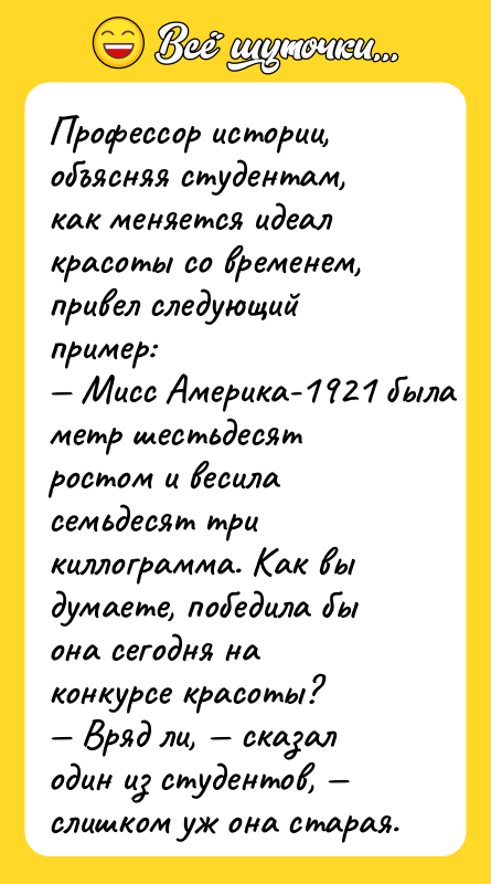 Профессор истории, объясняя студентам, как меняется идеал красоты со временем,