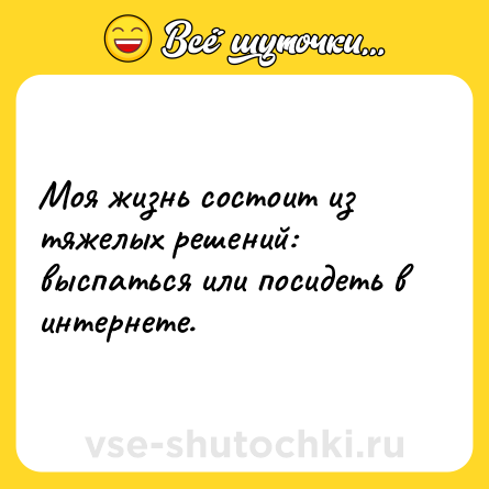 Шутка: Моя жизнь состоит из тяжелых решений: выспаться или посидеть в интернете.