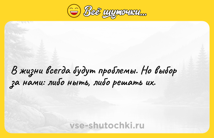 Цитата: В жизни всегда будут проблемы. Но выбор за нами: либо ныть, либо решать их.