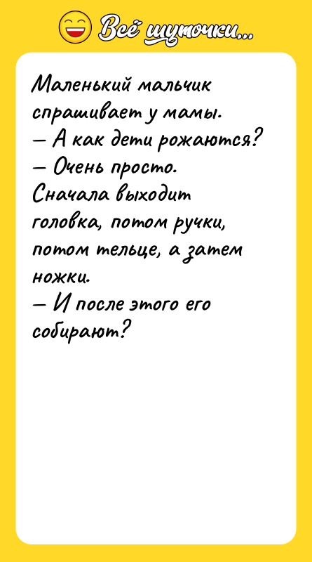 Маленький мальчик спрашивает у мамы. — А как дети рожаются?